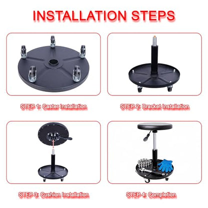 Rolling Mechanic Stool with Wheels Pneumatic Garage Shop Seat,Black - color: Black