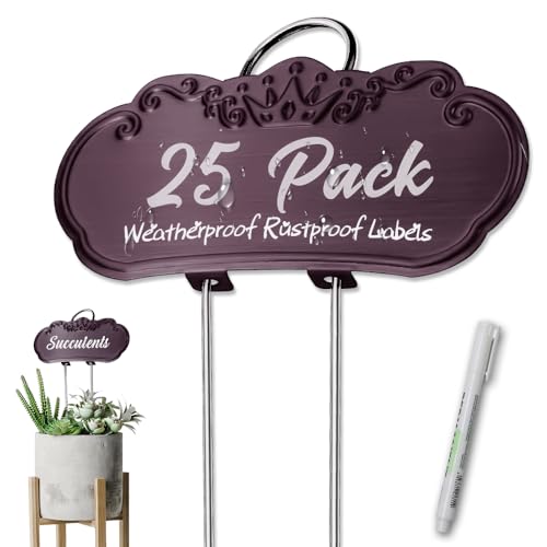 Metal Plant Labels, Waterproof Garden Sign 25Pack Purplish Red Tags - color: Purplish Red, size: 25 PACK SUS 304 Garden Labels