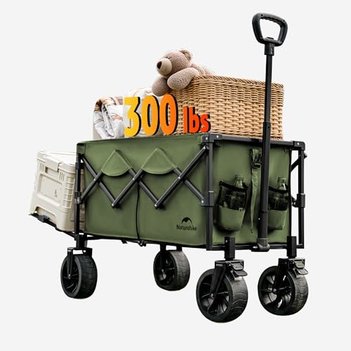 Naturehike Big Wheels Collapsible Wagon Cart, Extra Long Extender Wagon Cart, Green - color: Green With Tailgate