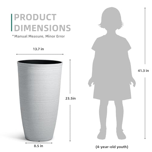 2-Pack 23.5" White Plastic Tall Tapered Planters with Ribbed Texture - color: 23.5" Pp-brushed White