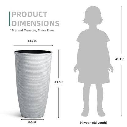 2-Pack 23.5" White Plastic Tall Tapered Planters with Ribbed Texture - color: 23.5" Pp-brushed White