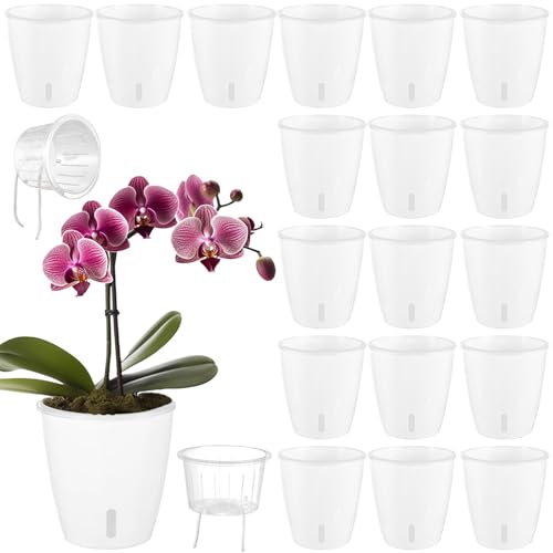 Self-Watering Pots for Indoor Plants, 18-Pack 5'' Self Watering Planter with Drainage Holes, Small African Violet Pots with Water Indicator, Clear Wick Pot for Orchids, White - color: White/18 Pack, size: 5"