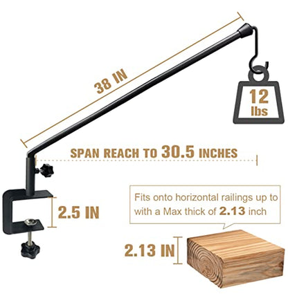 38 Inch Extended Reach Deck Hook Hanger for Railing, Heavy Duty Outdoor Plant Hook Holder for Hanging Bird Feeder Flower Basket Planter or Lanterns, 1 Pack - size: 38 Inch 1 Pack