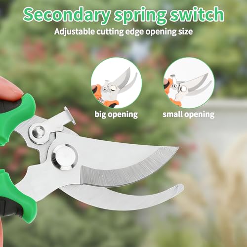 Garden Pruning Shears Set, Bypass Pruner & Straight Blade Garden Scissors, Heavy Duty Hand Garden Clippers for Trimming Branches, Flowers, Plants & Fruit Picking green