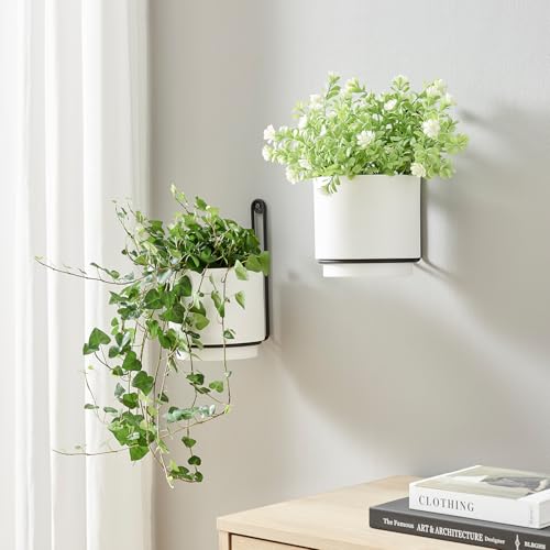 2 Pcs Wall Mounted Hanging Planter Vase for Indoor and Outdoor Plants Modern Metal Wall and Ceiling Planter Minimalist Flower Pot (White, 5.91 inch) - color: White