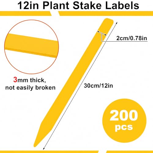 Weysat 200 Pcs 12" Wood Plant Labels for Field or Containers Plant Tags Wood Garden Labels for Seedling Stakes Markers Nursery Seed Tags with Smooth Surface for Pot Herbs Flowers Vegetables (Yellow) - color: Yellow, size: 12 Inch