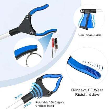 43" Grabber Reacher Tool, Foldable Reacher Grabber Pickup Tool with 360° Rotating Jaw & Magnets, Extra Long Trash Picker Upper Grabber, Lightweight Grabbers for Seniors (Blue)