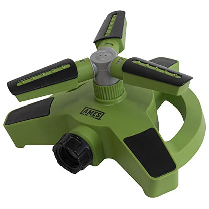 AMES Rotating Revolving Sprinkler with 3 Arms, 360 Degrees, Adjustable Lawn or Garden Watering, Large Spray Area Coverage, Easy Hose Connection, Green - style: Rotating Sprinkler