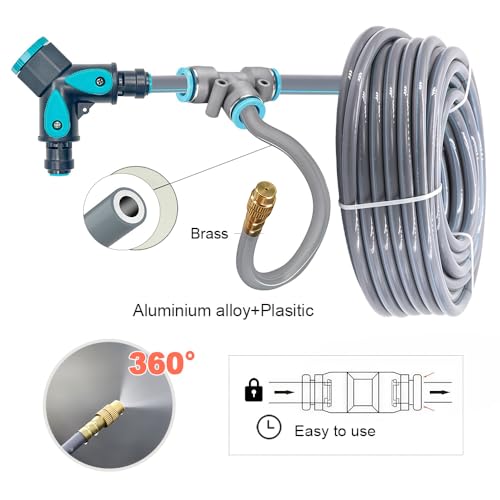 Drip Irrigation System, 100Ft 5/16 Inch Hose, 30 Adjustable Copper Nozzles, Automatic Atomizing Watering Kit for Greenhouse, Outdoor, Raised Bed, Lawn - size: 100FT