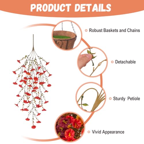 Fake Fall Artificial Outdoor Flowers Plant with Hanging Basket UV Resistant - color: Brown Orange Yellow