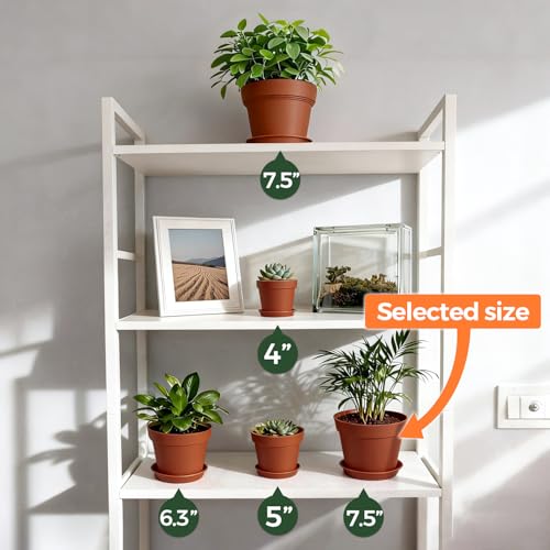 T4U Plant Pots 7.5 Inch 6 Pack, Plastic Flower Pots Indoor Drainage - color: Terracotta, size: 7.5 inch
