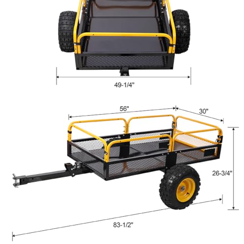 Trailer Tow Behind Dump Cart 1000 lbs Load Capacity Heavy Duty ATV UTV Yard Garden Trailer Pull Behind Dump Trailer for Lawn Mower Tractor， Yellow - color: Yellow