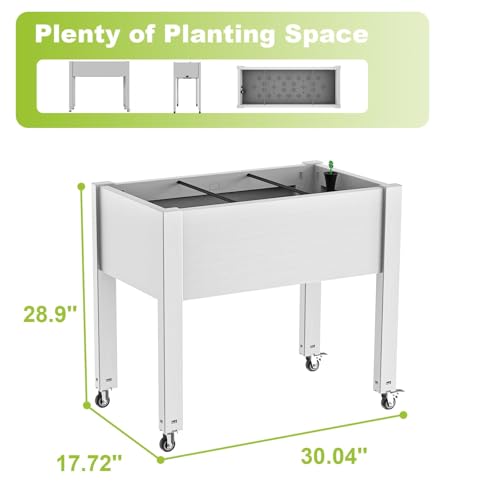 Raised Garden Bed with Legs, 28.9" Tall Elevated Garden Bed with Wheels, Drain Plug & Water Monitor Design, Outdoor Planter Box for Plants Vegetables Flowers Fruits(Ashen) - color: Ashen, size: 30.04*17.72*28.90