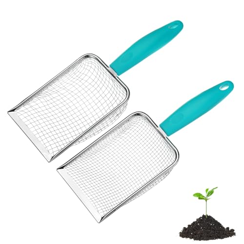 M METERXITY 2-Pack Gardening Soil Sifter, 5, 3.8 mm Mesh Stainless Steel Portable Gardening Sifter with Plastic Handle for Sand/Dirt/Rock Compost [White, Blue] - color: White, Blue, size: 5.0X5.0mm,3.8x3.8mm