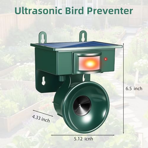 2026 Upgraded Ultrasonic Bird Repeller Solar Powered Outdoor Motion Activated Bird Pigeon Deterrents for Outside IP65 Woodpecker Goose Repellent Devices for Rooftops Porch Patio Balconies
