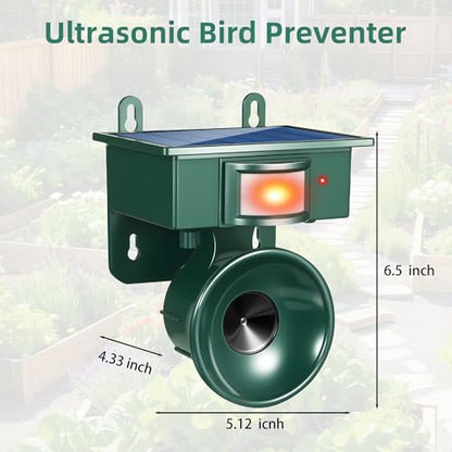 2026 Upgraded Ultrasonic Bird Repeller Solar Powered Outdoor Motion Activated Bird Pigeon Deterrents for Outside IP65 Woodpecker Goose Repellent Devices for Rooftops Porch Patio Balconies