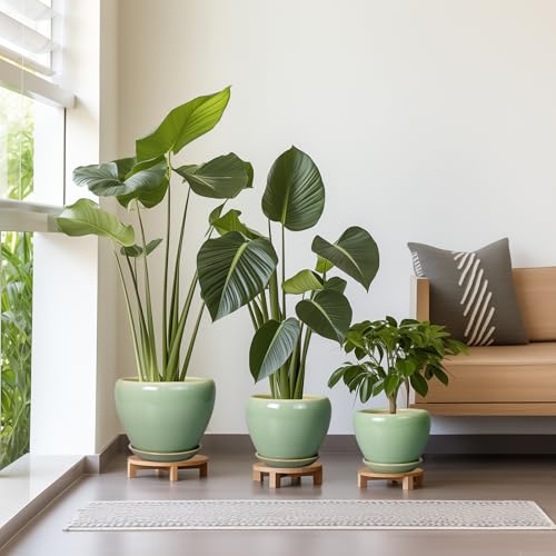 Ceramic Pots for Plants, 10/8/6 Inch Flower Pots Indoor, Green - color: Green