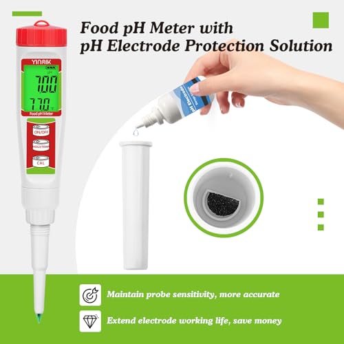 YINMIK Food pH Tester with pH Calibration Storage Solution Digital pH Meter - color: Red