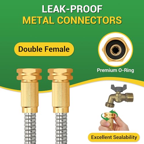 Garden Hose - Short Water Leader Metal Hose 3 FT with Female to Female Fitting, Flexible, Heavy Duty Hose Extension for Outdoor Hose Reel/Dehumidifier/RV、304 Stainless Steel - size: 3 FT, style: Double Female