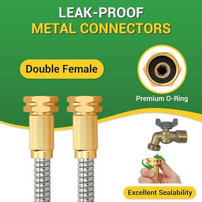 Garden Hose - Short Water Leader Metal Hose 3 FT with Female to Female Fitting, Flexible, Heavy Duty Hose Extension for Outdoor Hose Reel/Dehumidifier/RV、304 Stainless Steel - size: 3 FT, style: Double Female