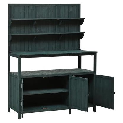 Christopher Knight Home Belfast 50.20" W Outdoor Potting Bench Table, Fir Wood Potting Table, Large Gardening Workstation with Storage Shelf, Ample Space Garden Tools Organizer for Backyard, Green