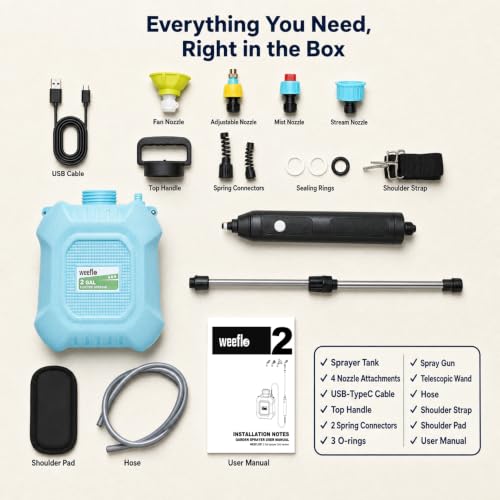 2 Gallon Battery Powered Garden Sprayer, Electric Sprayer with Retractable Wand & 4 Nozzles, USB Rechargeable 2000mAh Sprayer for Weeds, Pest Control, Fertilizing and Cleaning