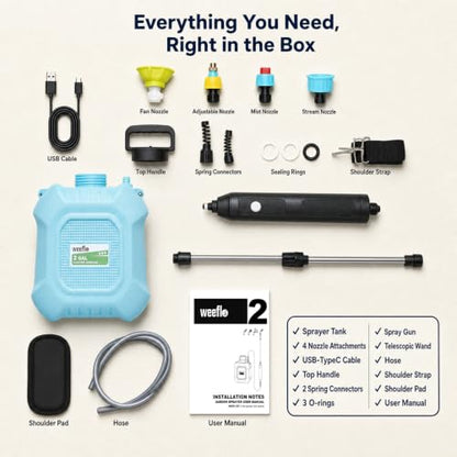 2 Gallon Battery Powered Garden Sprayer, Electric Sprayer with Retractable Wand & 4 Nozzles, USB Rechargeable 2000mAh Sprayer for Weeds, Pest Control, Fertilizing and Cleaning