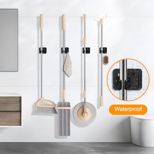 4 Pack Stainless Steel Heavy Duty Broom Holder Wall Mount with Hook, Black - color: D-Black, size: 4PCS Gripper