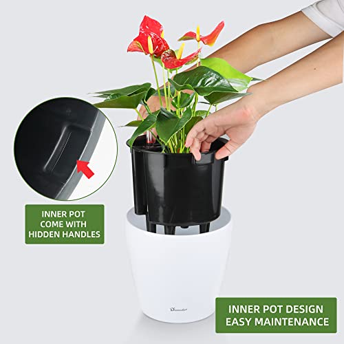 Dexceder 11x10 Self Watering Planter (White High Gloss) - color: Ceramic White, size: 11x10
