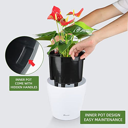 Dexceder 11x10 Self Watering Planter (White High Gloss) - color: Ceramic White, size: 11x10