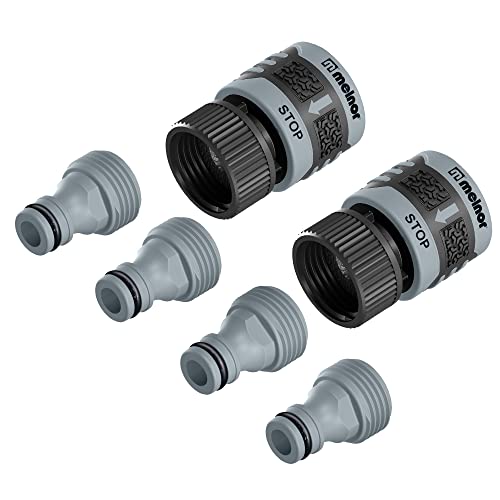 Melnor 65175AMZ 6 Piece Quick Connect Starter Set Connector Bundle, Product Adapter, Product End Connector, Black, Grey - size: 6 pcs Set