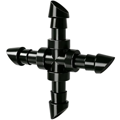Drip Irrigation Universal 1/4" Barbed Cross Fitting, 45 Pack Drip System Parts Double Barbed Cross Tee Connectors Fits 1/4-Inch Drip Tubing Irrigation for Drip Line Sprinkler System Connection - size: 1/4" Cross-45P