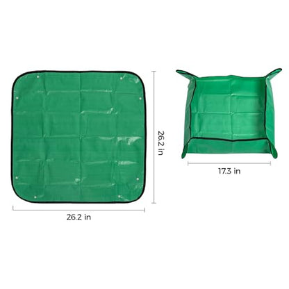 Plant Repotting Tarp 27"x 27" - Waterproof Repotting Mat for Indoor Plants, Extra Large Potting Mat with Raised Edges to Prevent Soil Spills, Green