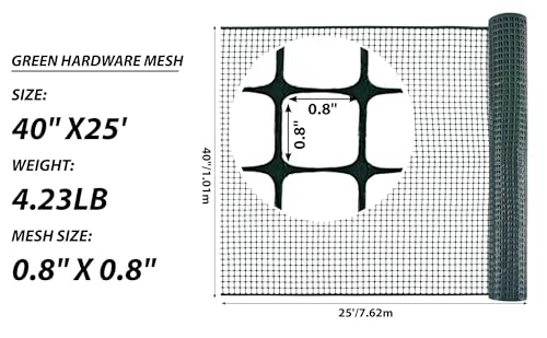 PotatoLife Green Plastic Garden Fence, Hardware Mesh, 40'' x 25' - color: Green, size: 40'' x 25'