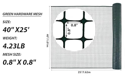 PotatoLife Green Plastic Garden Fence, Hardware Mesh, 40'' x 25' - color: Green, size: 40'' x 25'