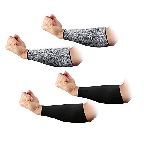 2 Pairs Protective Arm Sleeves, Cut Resistant Sleeve Arm Protectors Anti Abrasion Safety Armband for Garden Kitchen Work (Black+Grey) - color: Black+gray