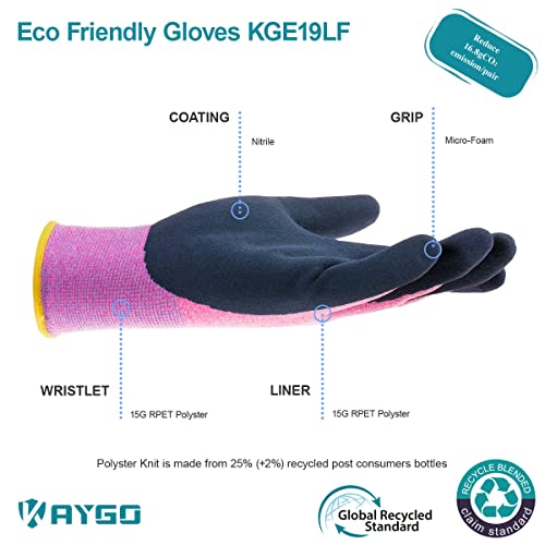 KAYGO Women's Work Gloves, Sandy Latex Grip, Breathable - color: Pink, size: Medium