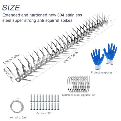 Bird Spikes 13 FT Anti Climb Spikes Stainless Steel Bird Squirrel Deterrent - size: 13 FT