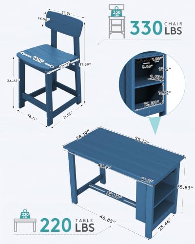 SERWALL 5-Piece Outdoor HDPE Counter-Height Bar Set with 4 Stools, Blue - color: Blue, size: 5 Piece Bar Set
