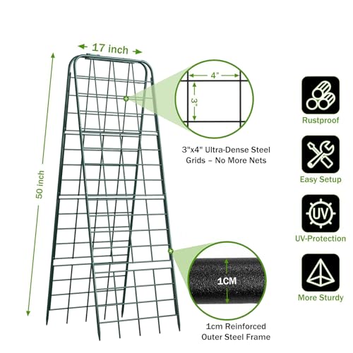 Heavy Duty 50"x17" Adjustable A-Frame Trellis for Climbing Plants – Rust-Proof Metal Garden Trellis with Dense Grid Design, Perfect for Raised Beds, Tomatoes, Cucumbers & Outdoor Vines (Green, 2 Pcs) - color: Green, size: 2 Pcs