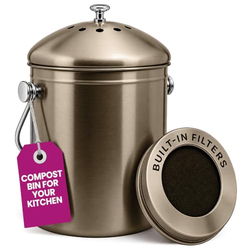 Epica Kitchen Compost Bin for Kitchen Countertops, 1.3 Galllon - Bronze - color: Bronze