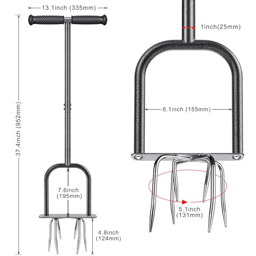 Dolibest Manual Twist Tiller, All-Steel Garden Claw Cultivator with 6 Curved Claws and Soft Rubber Handle, Hand Tiller Garden Claw for Gardening Bed and Plant Box (39'') - color: Manual Twist Tiller with D-Shape-2