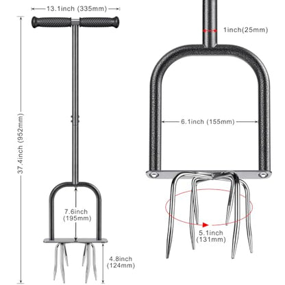 Dolibest Manual Twist Tiller, All-Steel Garden Claw Cultivator with 6 Curved Claws and Soft Rubber Handle, Hand Tiller Garden Claw for Gardening Bed and Plant Box (39'') - color: Manual Twist Tiller with D-Shape-2