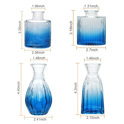 Glass Bud Vases 4 Pack, Small Deepblue Flower Vases for Wedding Centerpiece - color: Deepblue