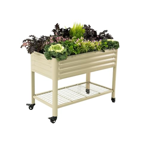 Vego garden Rolling Elevated Raised Garden Bed, 2' x 4' Outdoor Planters Boxes with Legs & Storage Rack for Patio, 700 Lbs Weight Capacity, Raised Beds for Gardening, Pearl White - color: Pearl White, size: 2' x 4'