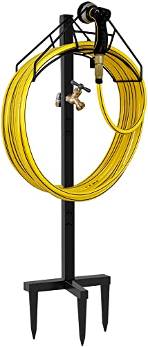 Artigarden Freestanding Outdoor Garden Hose Holder Stand with Brass Faucet, Heavy Duty Metal Water Hose Reel Storage Stake Rack for Backyard, Black (Hose not Included) - color: Nozzle with Faucet
