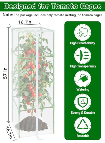 ZeeDix 57x16.1 in Garden Tomato Plant Cover Netting for Square Tomato Cage - color: 2 Pack, size: 57inch