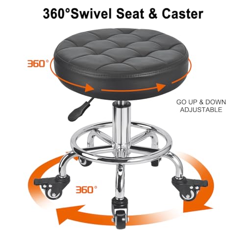 FLOLXNB Rolling Stool Low Roller Seat PU Leather, Rolling Chair Height Adjustable, Garage Stool with Wheels for Manicure Mechanic Home Office Garage Shop (Style 2) - style: Style 2