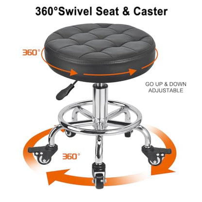 FLOLXNB Rolling Stool Low Roller Seat PU Leather, Rolling Chair Height Adjustable, Garage Stool with Wheels for Manicure Mechanic Home Office Garage Shop (Style 2) - style: Style 2