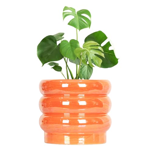 10 Inch Ceramic Plant Pot with Drainage, Planter for Indoor Plants - color: Orange, size: 10 Inch (Single)